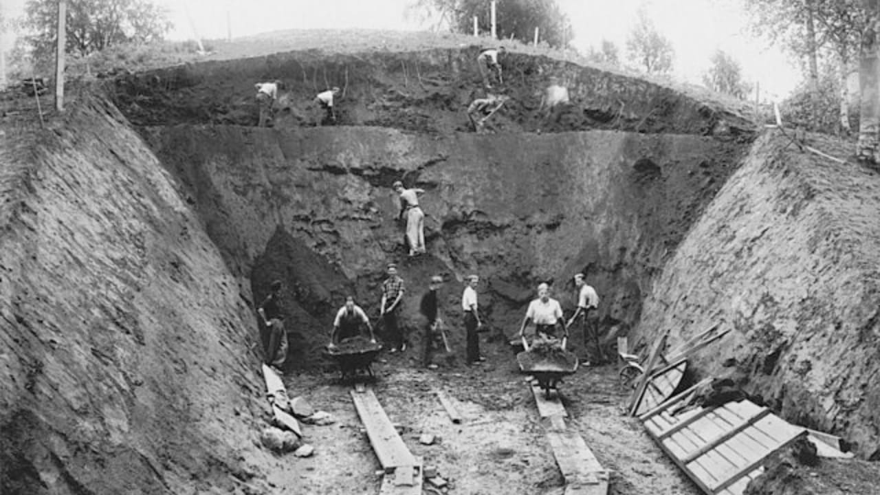 Excavaciones en Raknehaugen, Noruega, en 1939.