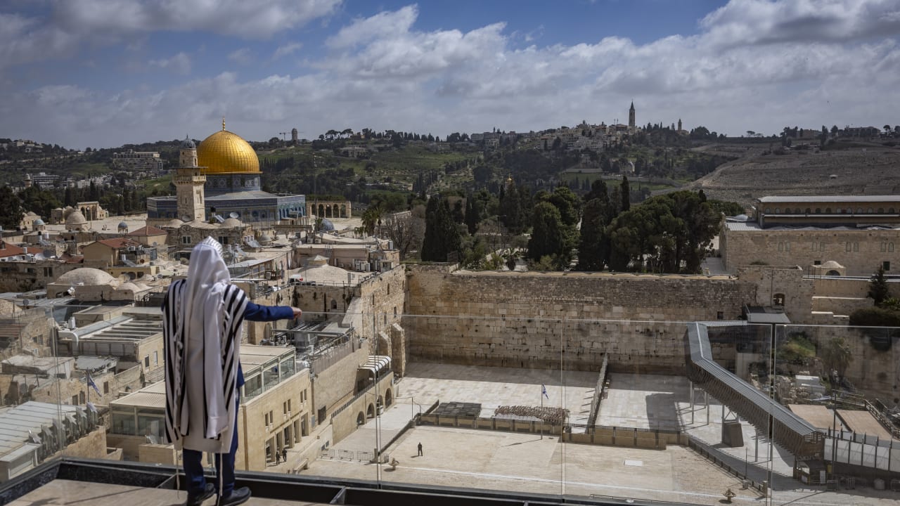 A view of the Western Wall plaza in Jerusalem's Old City, where the traditional Priestly Blessing (Birkat Cohanim) is held during the Passover holiday under attendance restrictions due to the ongoing war, April 5, 2026.