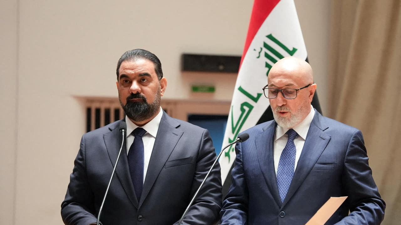Iraq’s newly elected president Nizar Amedi attends a parliamentary session in Baghdad, Iraq, April 11, 2026.