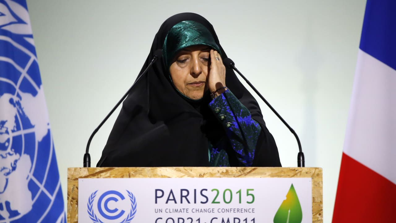 Then-vice president of the Islamic Republic of Iran Masoumeh Ebtekar delivers a speech during the opening session of the World Climate Change Conference 2015 (COP21) at Le Bourget, near Paris, France, November 30, 2015.