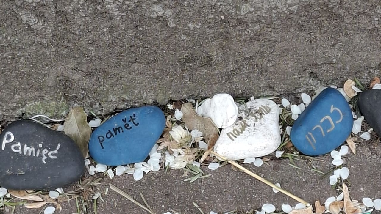 Memory stones at the sole surviving Krakow Jewish ghetto wall.