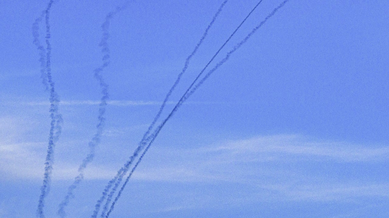 Anti-missile batteries fire interception missiles toward incoming ballistic missiles launched from Lebanon, as seen in northern Israel, April 11, 2026.