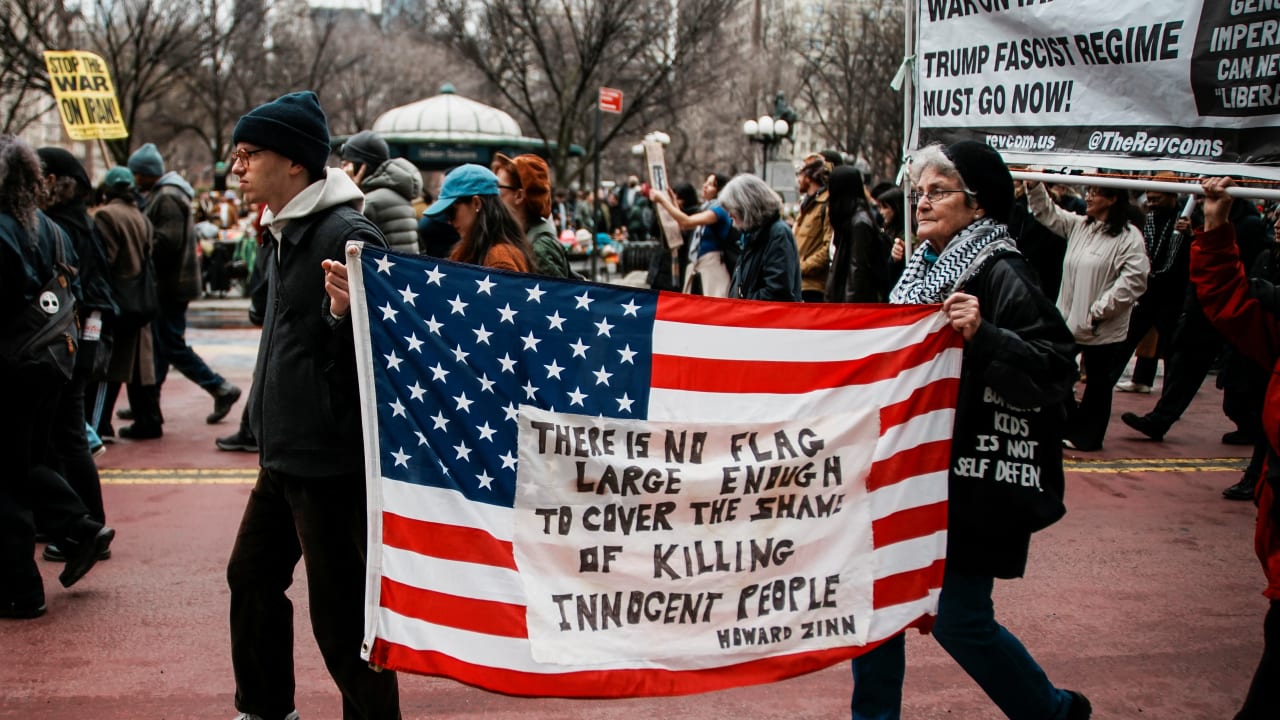 People march during a protest against US and Israel strikes against Iran, amid the US-Israel conflict with Iran, in New York City, US, March 7, 2026. 