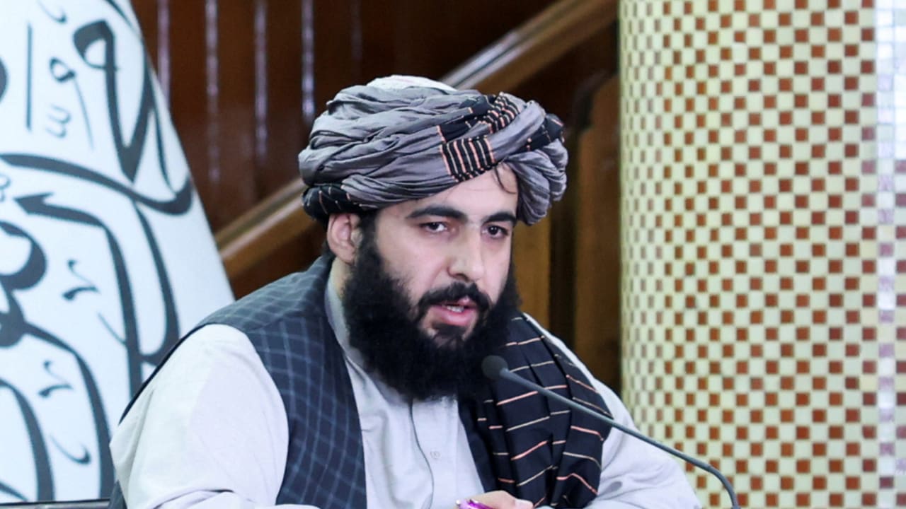 Taliban Deputy Spokesman Hamdullah Fitrat speaks during a press conference about the conflict between Afghanistan and Pakistan, in Kabul, Afghanistan, March 3, 2026.