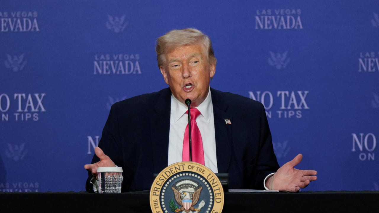 US President Donald Trump speaks during a roundtable focused on tax cuts in Las Vegas, Nevada, US, April 16, 2026.