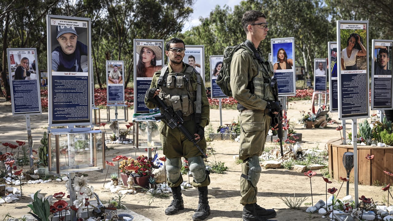 Bereaved families, friends and Israeli soldiers visit the Nova music festival massacre memorial site in Re’im Forest, near the Israeli-Gaza border, during Israel’s Memorial Day, April 21, 2026.