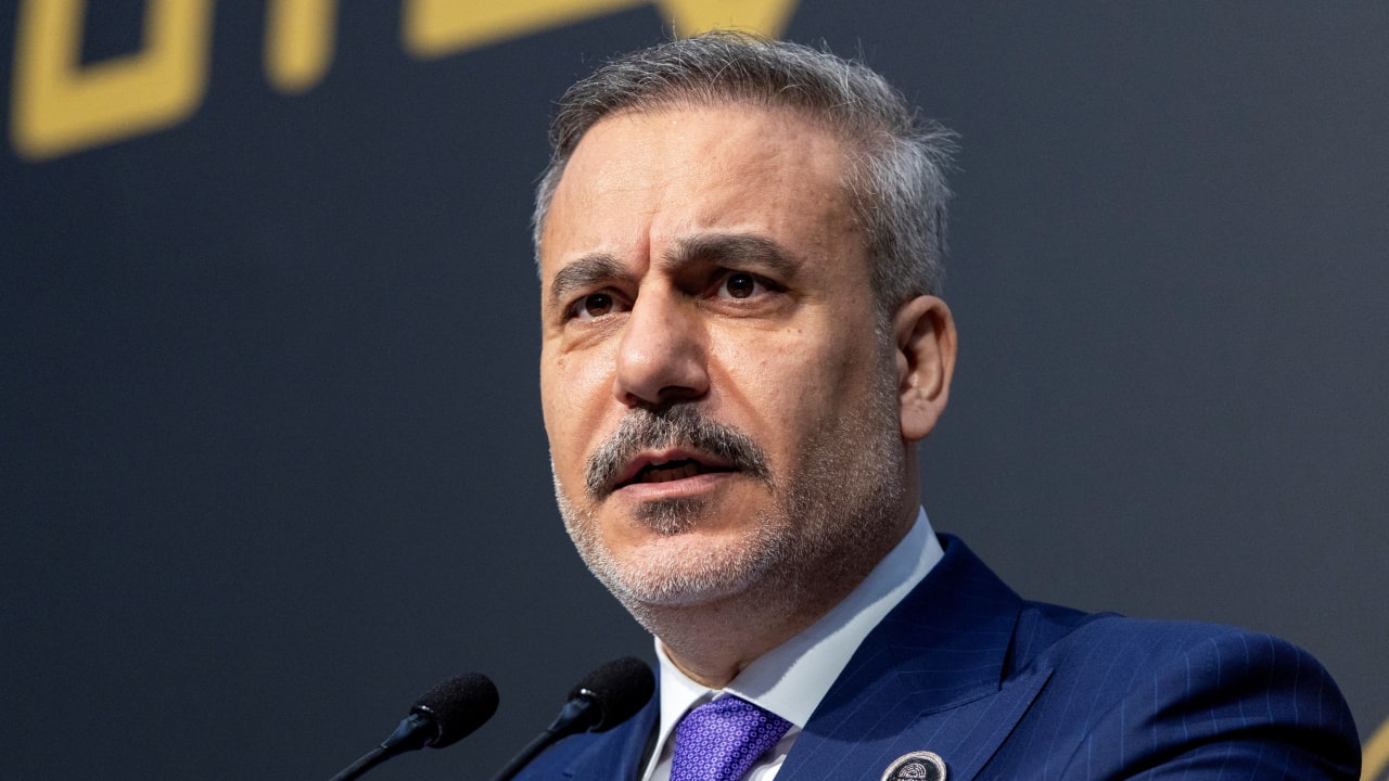 Turkey's Foreign Minister Hakan Fidan speaks to the reporters at Antalya Diplomacy Forum in Antalya, Turkey, April 19, 2026