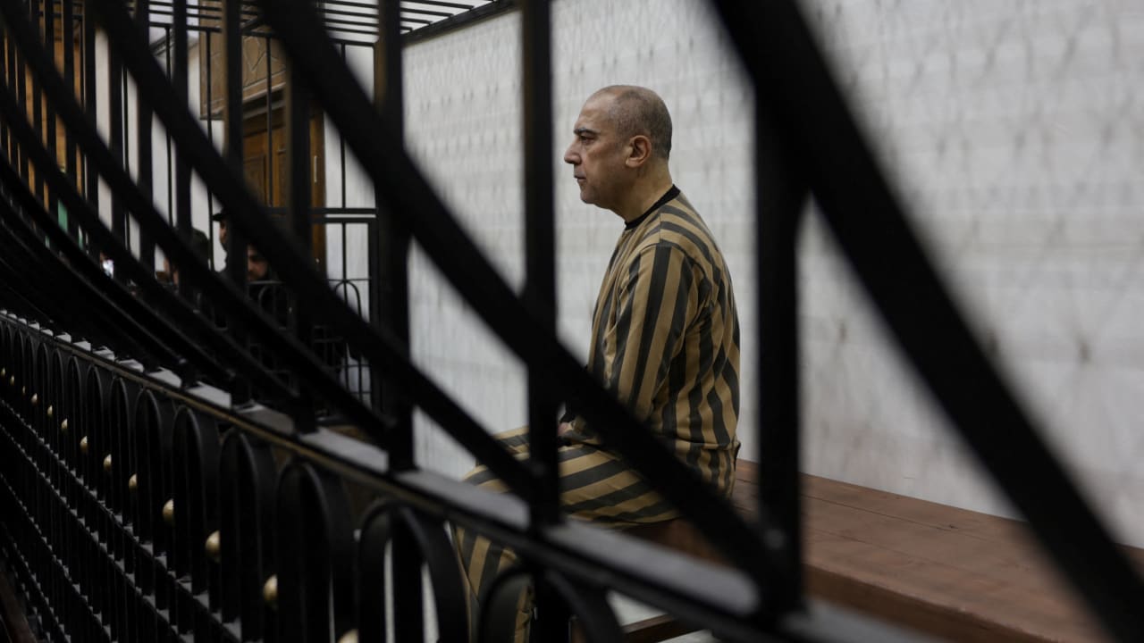 Atef Najib, a brigadier general and former head of the Political Security Department in Daraa during Syria's ousted President Bashar al-Assad's rule, who is accused of committing war crimes, attends a trial session at the Palace of Justice, in Damascus, Syria, April 26, 2026.