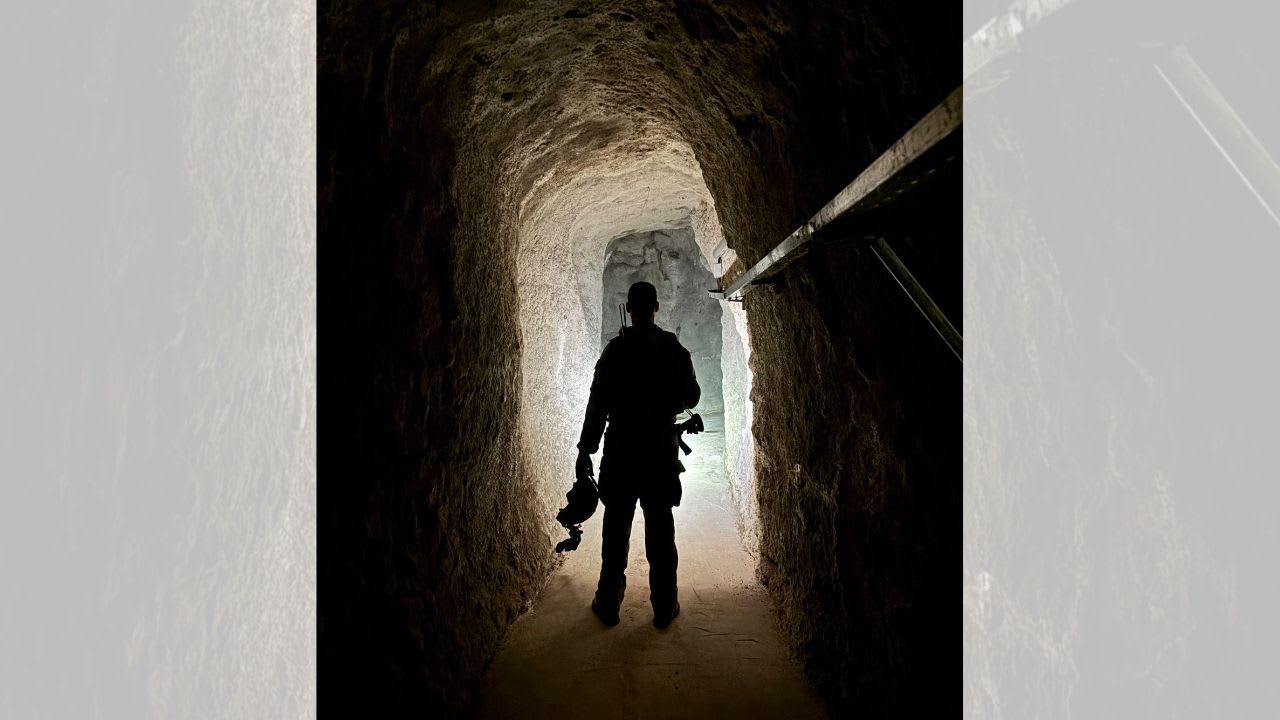 IDF soldier stands in the largest Hezbollah tunnel city in Southern Lebanon, built with aid from Iran. April 28, 2026. (photo credit: IDF SPOKESPERSON UNIT)