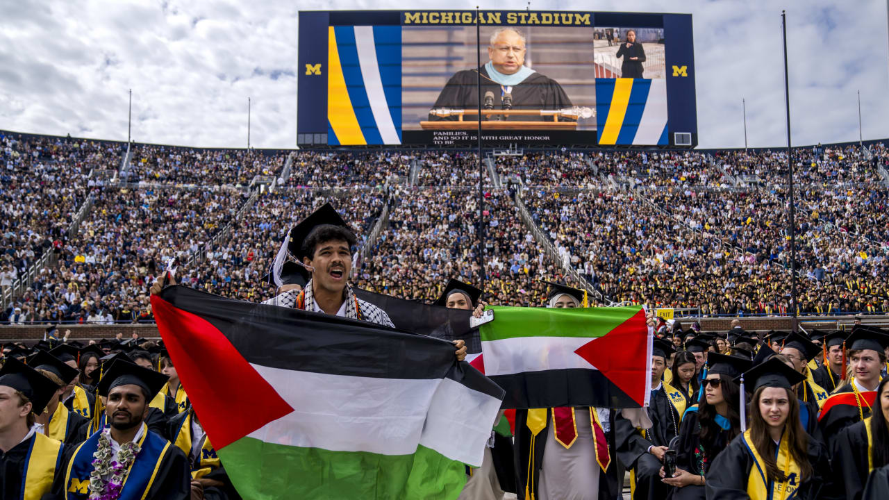 Students protest in support of Palestine during the University of Michigan's Spring Commencement ceremony on May 4, 2024; file photo.