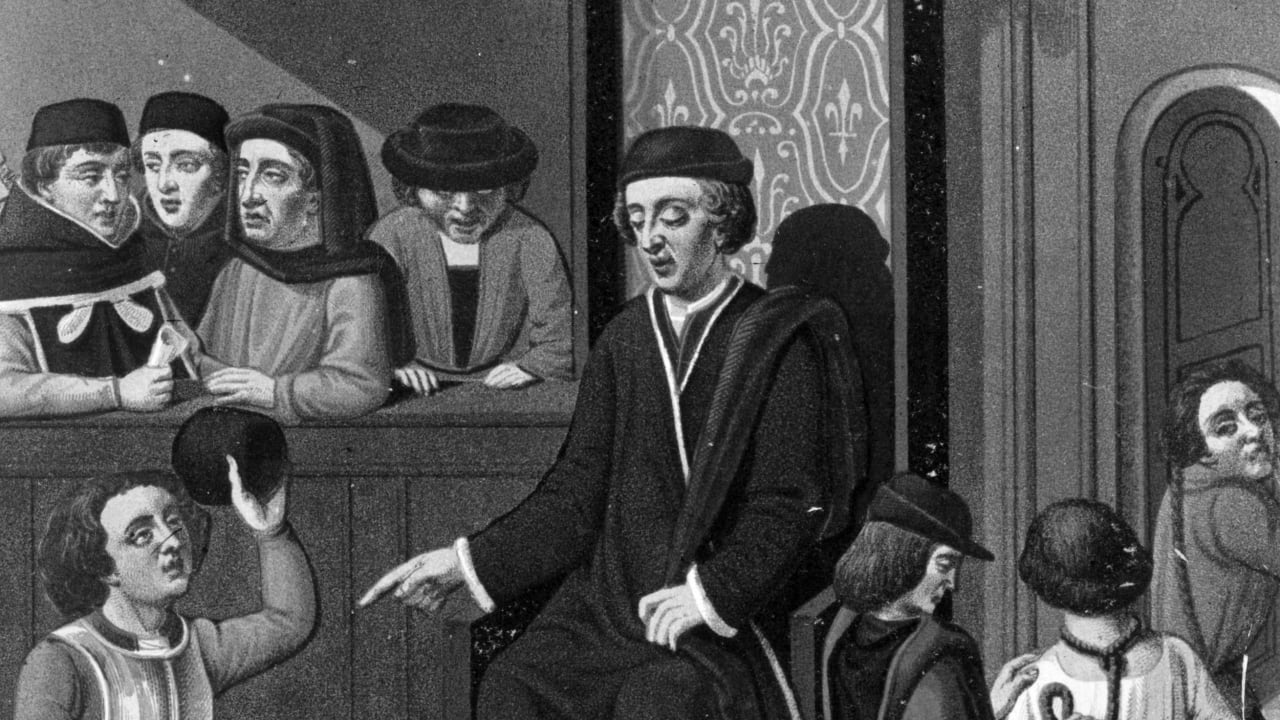 A medieval court of law.