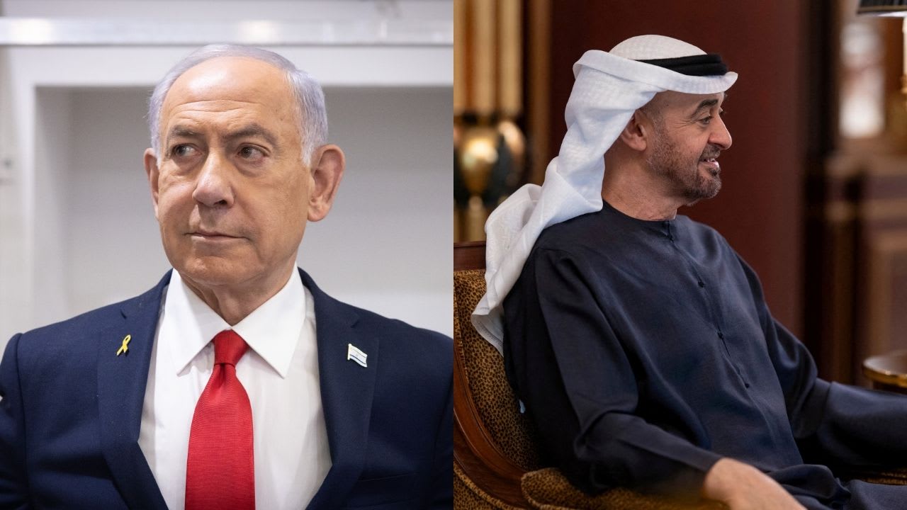 Prime Minister Benjamin Netanyahu and President of the UAE Sheikh bin Zayed Al Nahyan.   (photo credit: .Abdulla Al Neyadi / UAE Presidential Court/Handout, ILLUSTRATIVE)