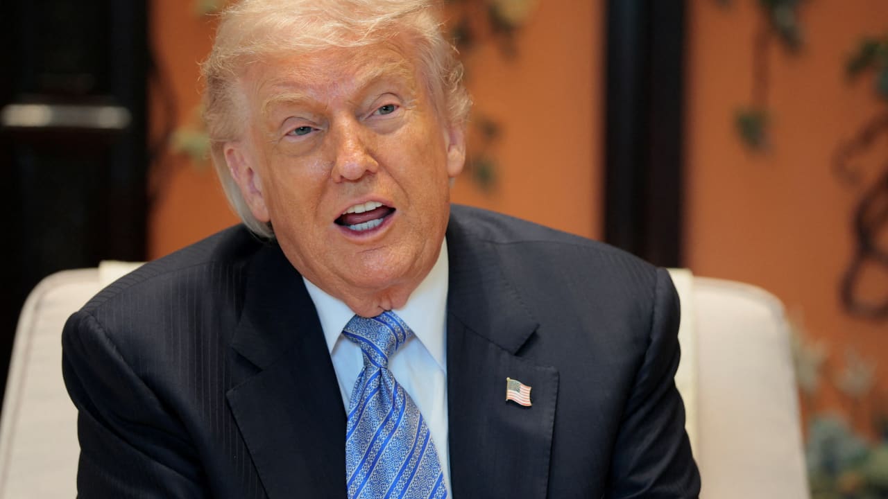 U.S. President Donald Trump speaks during a meeting with Chinese President Xi Jinping (not pictured) on the sidelines of a visit to the Zhongnanhai Garden in Beijing, China, May 15, 2026. 