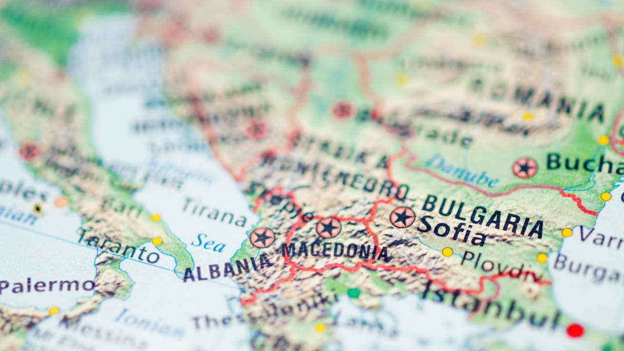 An illustrative map of the Balkans, including Bulgaria.