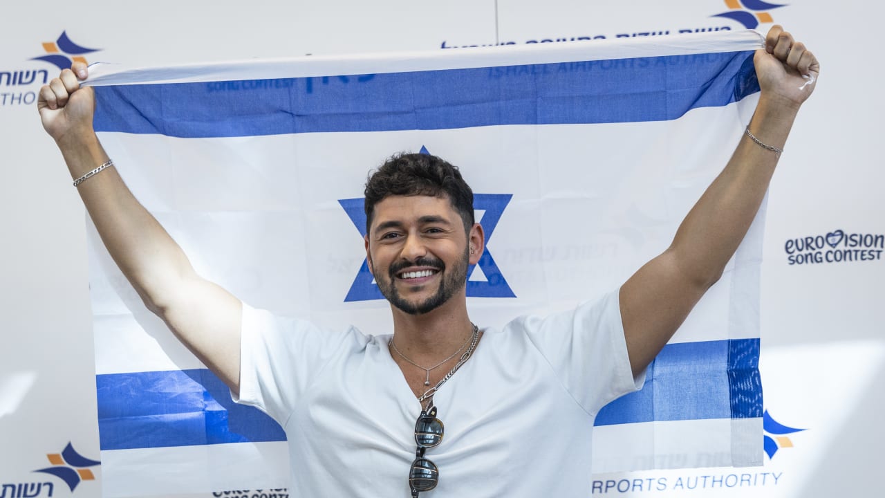 Israeli singer Noam Bettan, who represented Israel at the 70th Eurovision Song Contest in Vienna and finished in second place, is seen after arriving at Ben Gurion Airport near Tel Aviv, May 17, 2026.