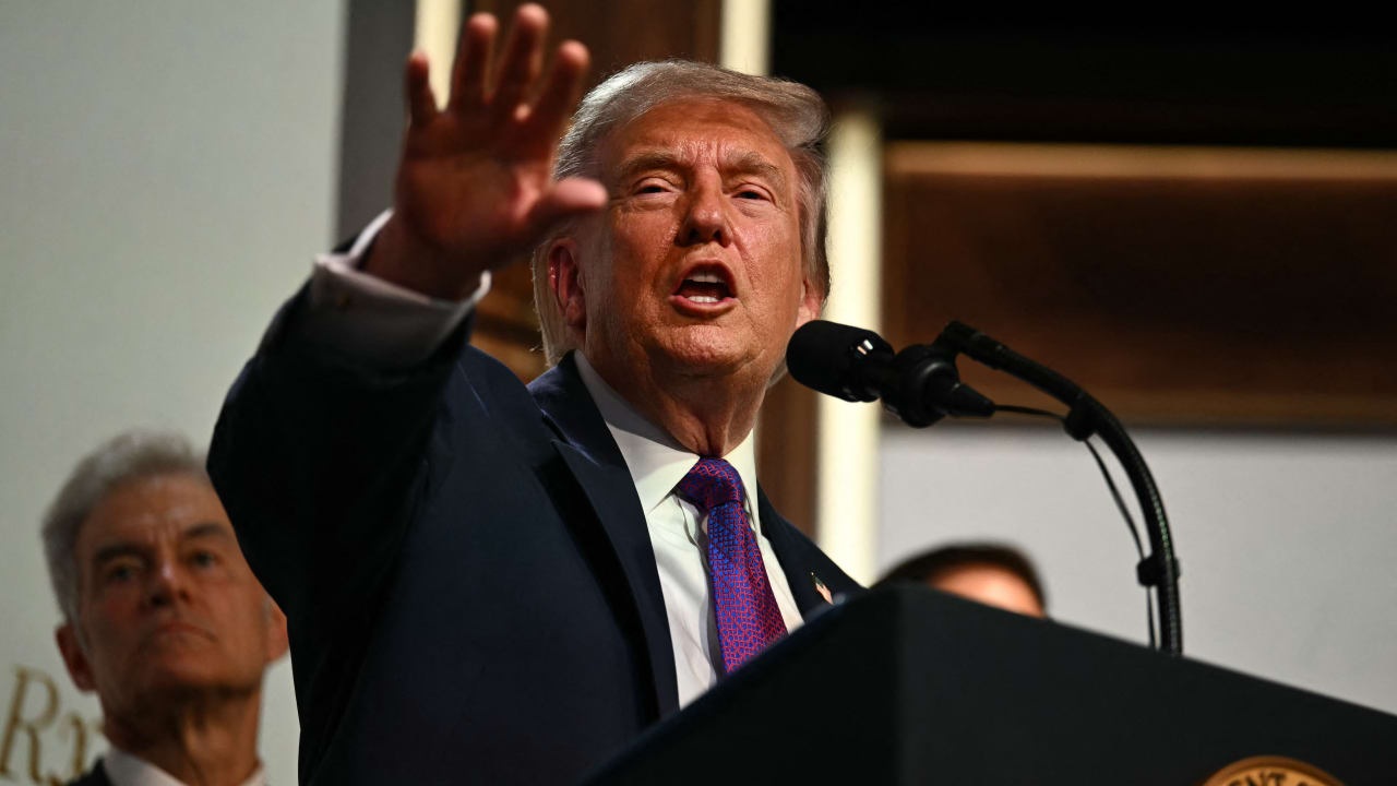 US President Donald Trump takes questions from the press during a healthcare affordability event in the South Court Auditorium of The White House in Washington, DC, on May 18, 2026.