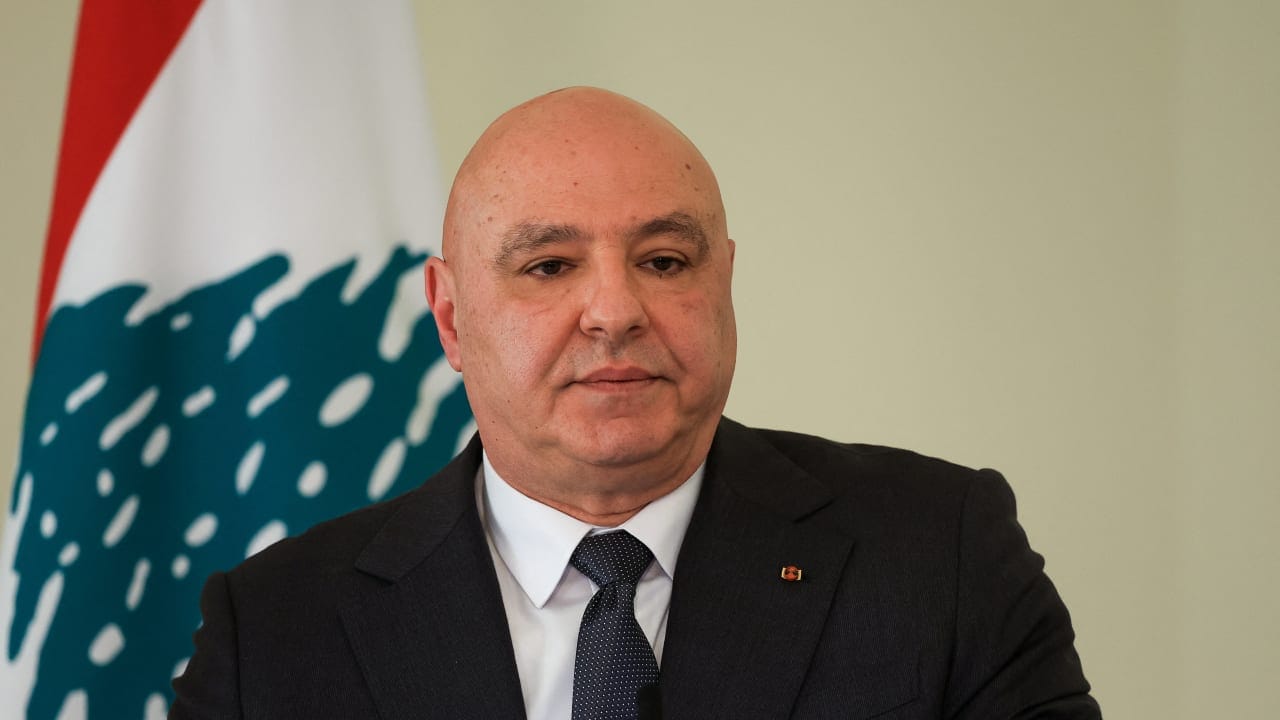LEBANESE PRESIDENT Joseph Aoun is seen attending a press conference in Baabda, in 2026.