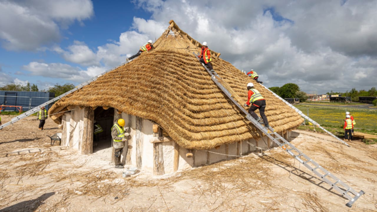 Kusuma Neolithic Hall, replica of prehistoric building, constructed near Stonehenge, May 26, 2026.