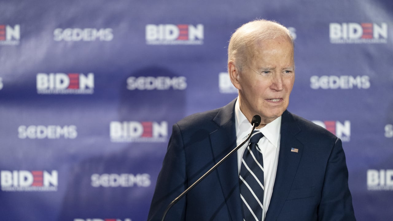 Former US president Joe Biden speaks to a crowd during a fundraising event with the South Carolina Democratic Party at the Columbia Museum of Art on February 27, 2026 in Columbia, South Carolina.