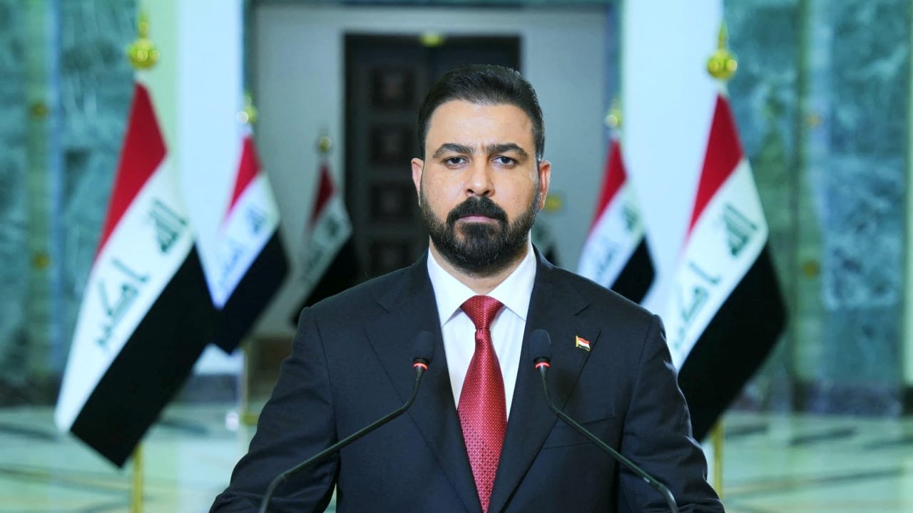 Iraqi Prime Minister Ali al-Zaidi delivers a televised address after assuming office, in Baghdad, Iraq May 16, 2026.