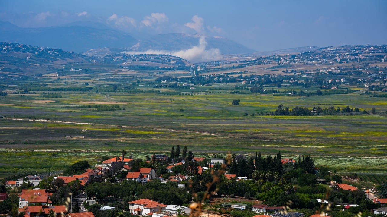 Explosions and smoke rise following Israeli airstrikes in southern Lebanon, as seen from the Israel-Lebanon border, June 01, 2026.