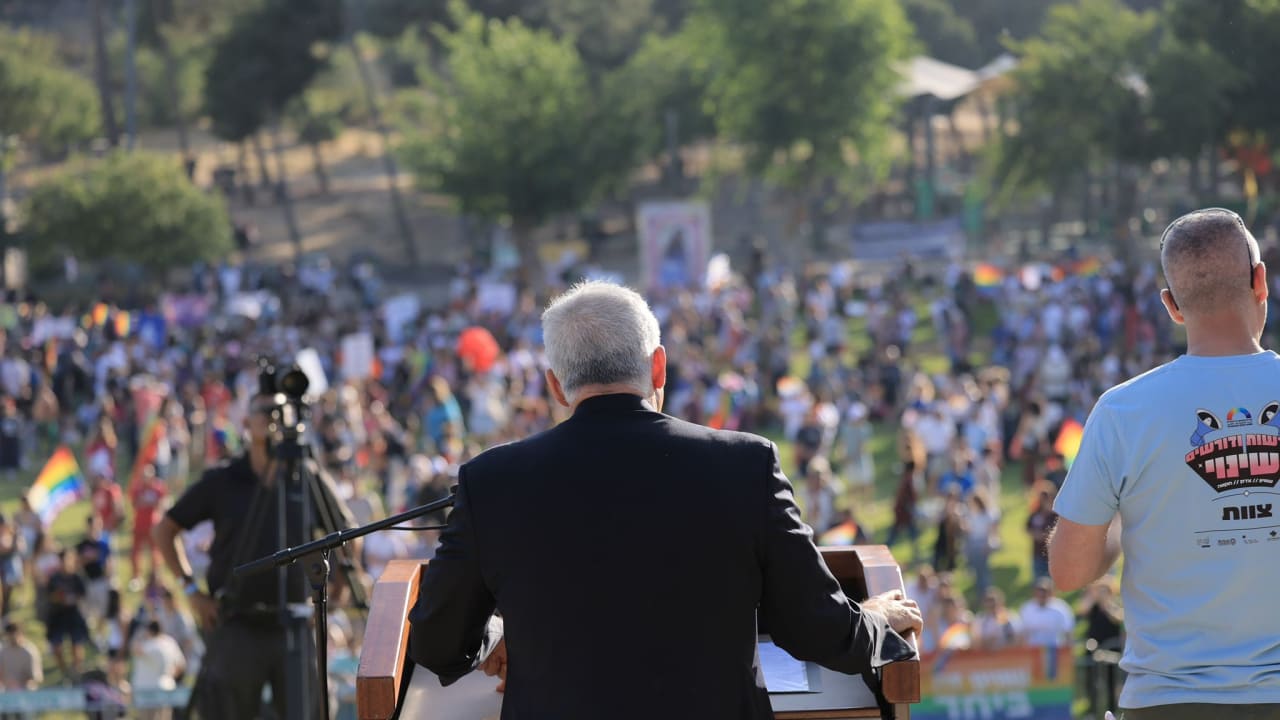 YAIR LAPID speaks at the 24th annual Jerusalem Pride Parade, June 4, 2026.