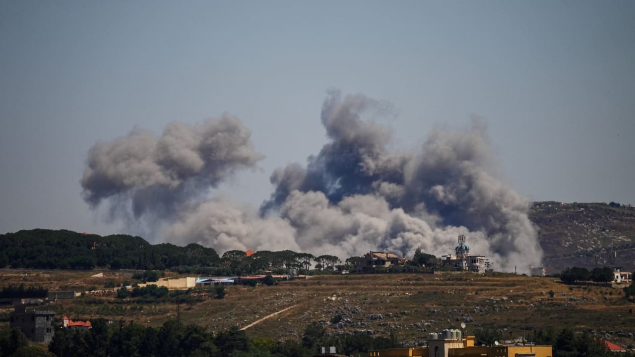 SMOKE BILLOWS from southern Lebanon, following Israeli strikes, as seen from Nabatieh, Lebanon, June 4, 2026.