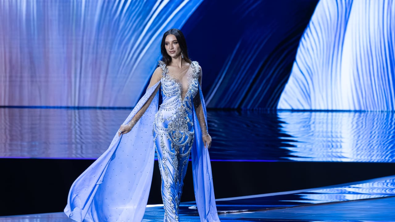 Miss Universe Israel, Melanie Shiraz, showcases her evening gown during the 74th Miss Universe Preliminary competition on November 19, 2025 in Bangkok, Thailand. 