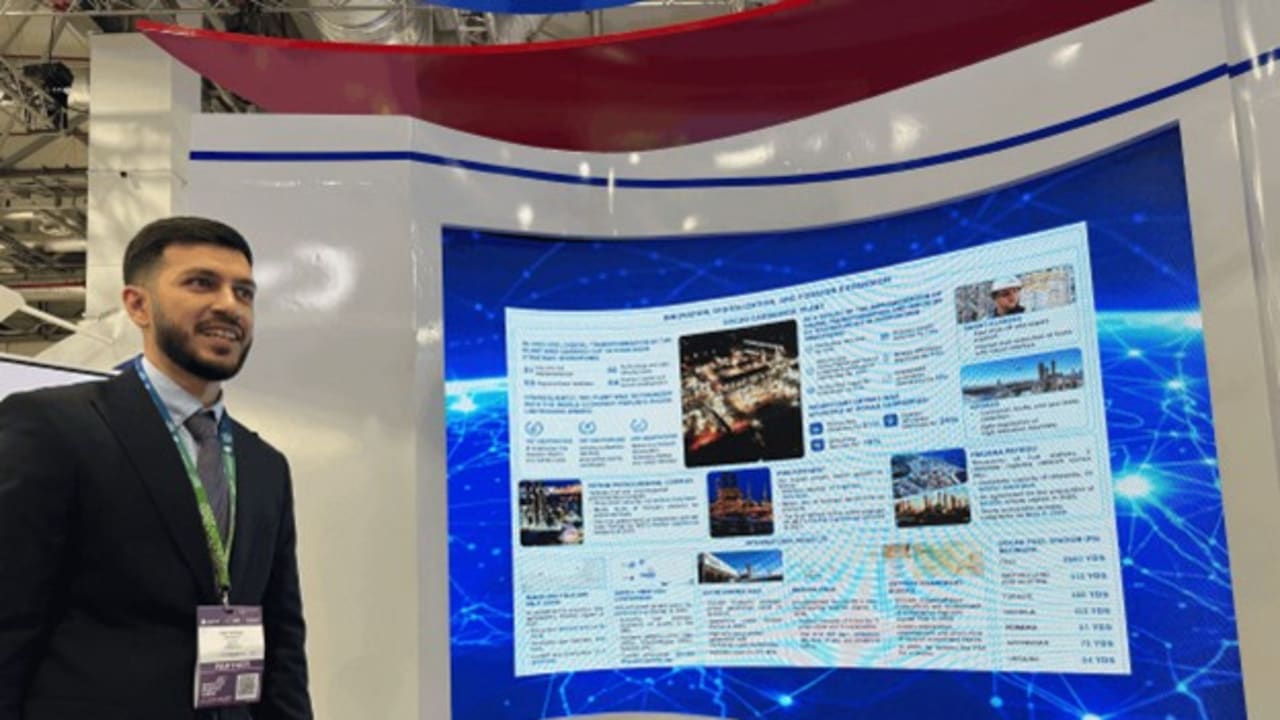 ASAF HASANLI, a specialist with Azerbaijan’s state oil company SOCAR, at the Caspian Oil and Gas trade show during Baku Energy Week in Baku, Azerbaijan, June 3, 2026.