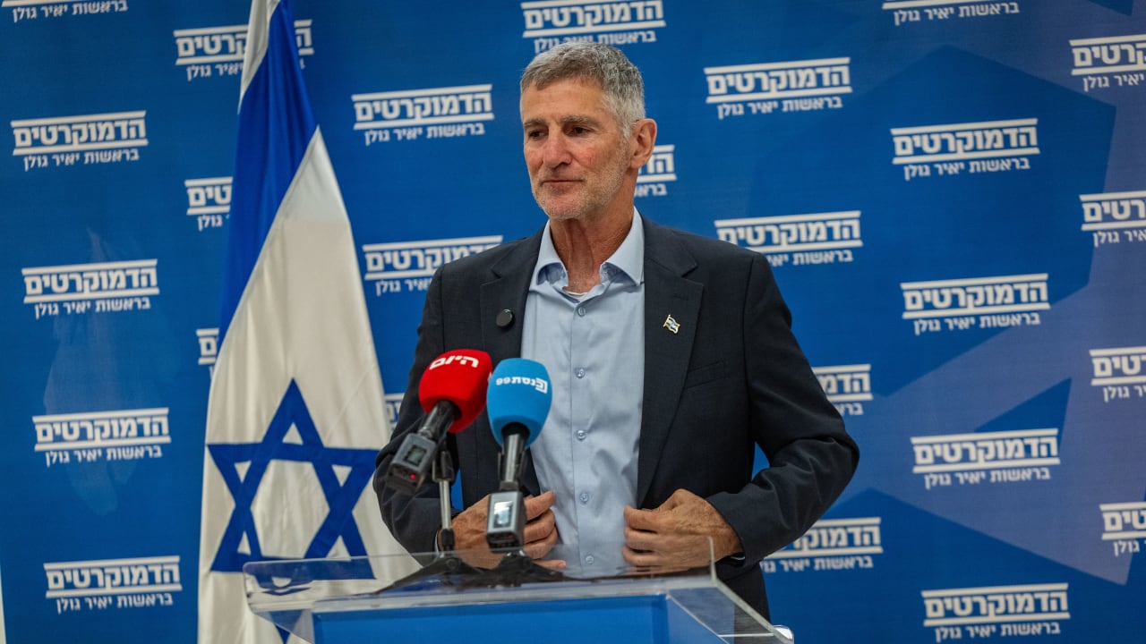 Leader of the Democrats party Yair Golan leads a faction meeting at the Knesset, the Israeli parliament in Jerusalem, on June 15, 2026.