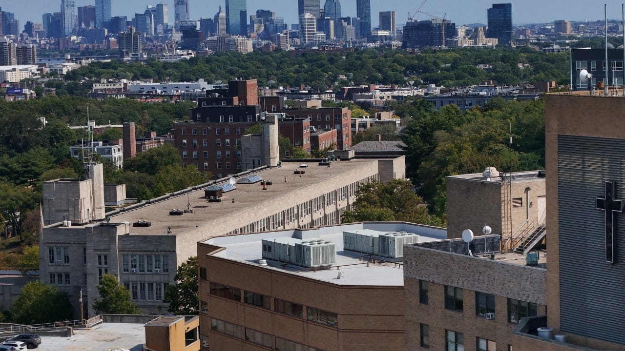 A drone view shows St. Elizabeth's Medical Center, which is owned by the bankrupt hospital operator Steward Health Care, in Boston, Massachusetts, U.S., September 13, 2024. 