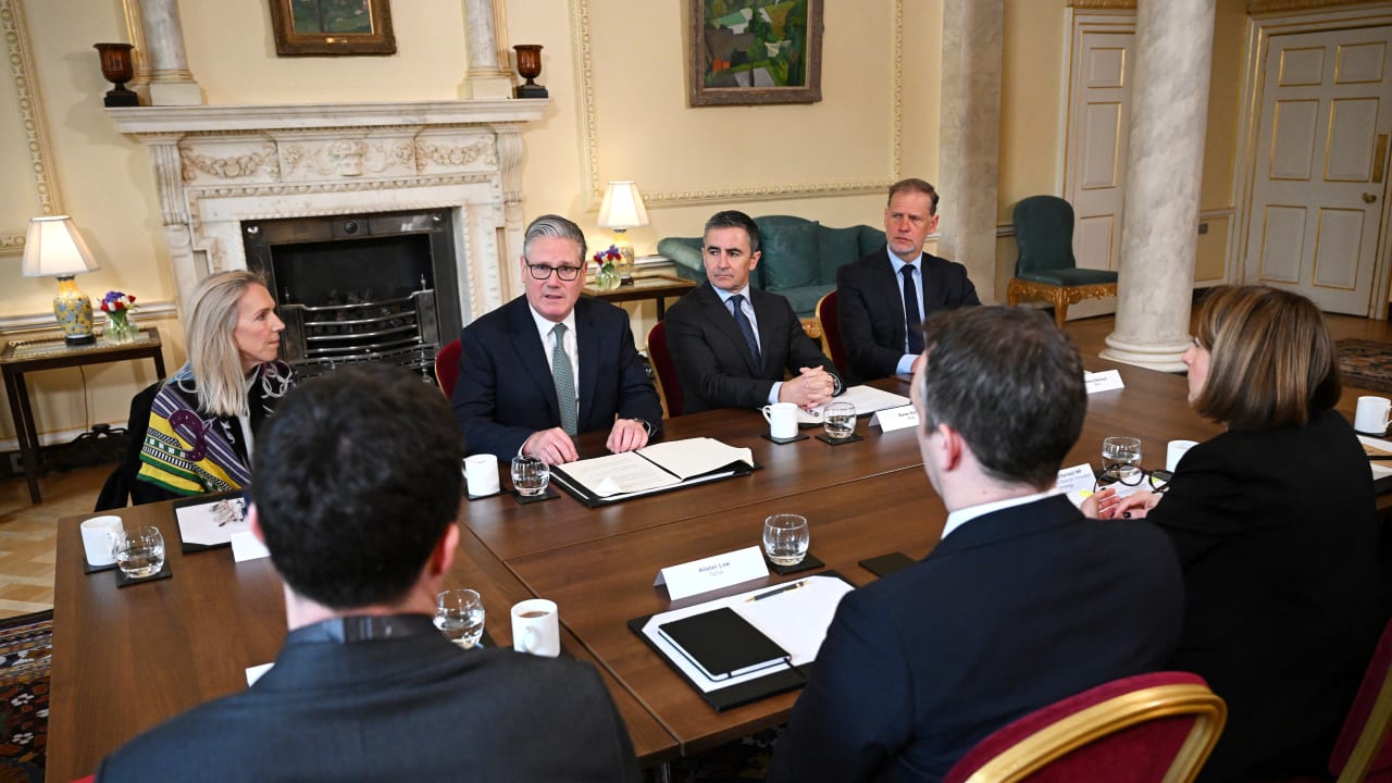 British Prime Minister Keir Starmer hosts social media industry leaders to discuss child safety online in London, England, on April 16, 2026.