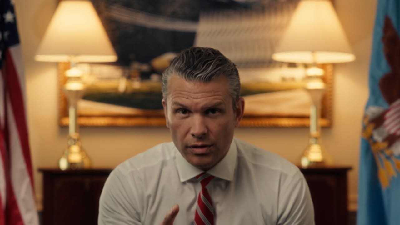 Department of War head Pete Hegseth is seen in a video announcement regarding testosterone screenings for US troops, released on July 15, 2026. 