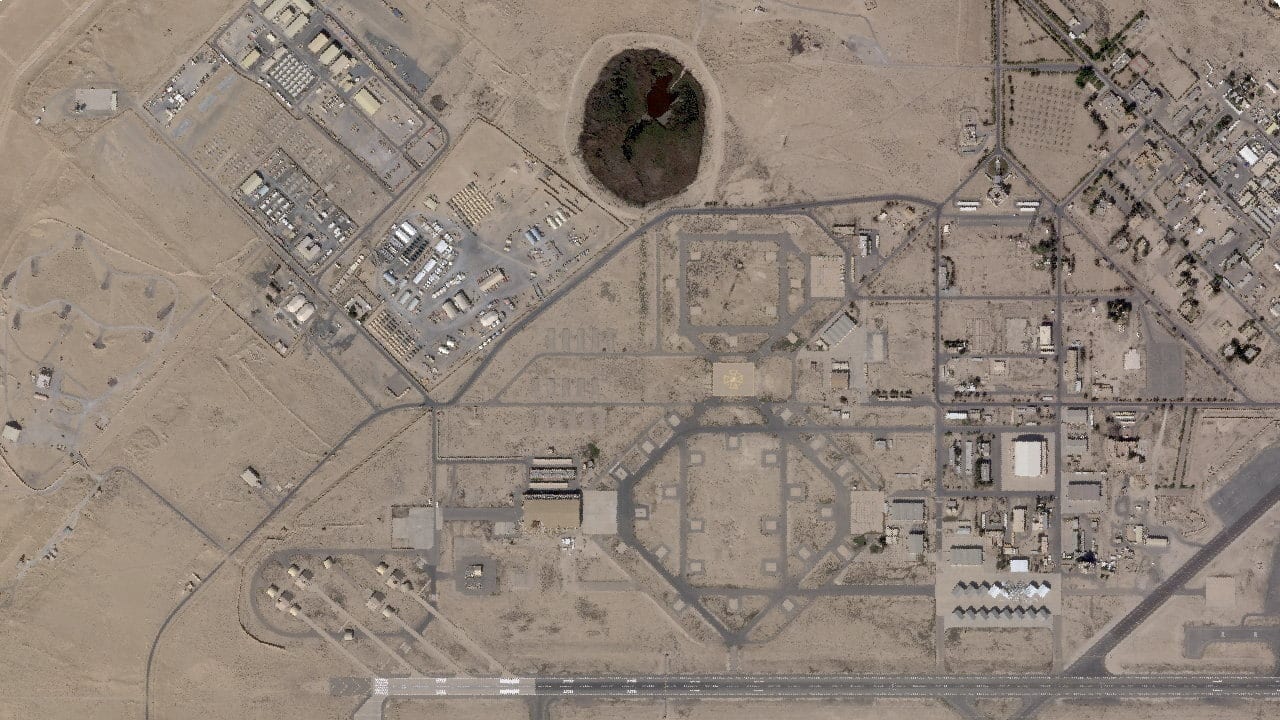 A satellite view shows the Ali Al Salem Base, after Iranian strikes, near Al Jahra, Kuwait, March 1, 2026.