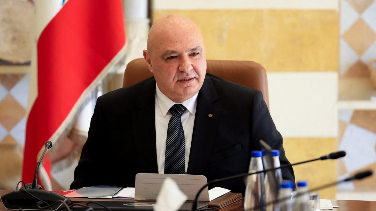 Lebanese President Joseph Aoun attends a cabinet session to discuss the army's plan to disarm Hezbollah, at the Presidential Palace in Baabda, Lebanon.