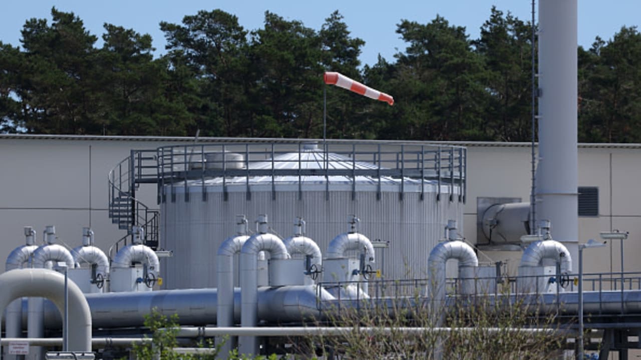 he receiving station for the Nord Stream 1 natural gas pipeline stands on July 11, 2022 near Lubmin, Germany.