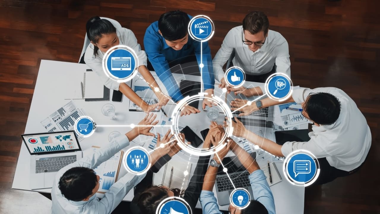 Digital network connections over a world map, symbolizing global communication, online communities, and the power of conversation.
