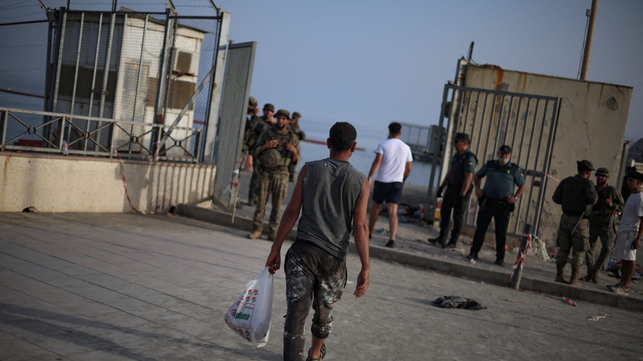 MIGRANTS HEAD back to Morocco after crossing into Ceuta by sea amid mass crossings of migrants on foot and by sea from Morocco into Spanish territory, in Ceuta, in 2026.