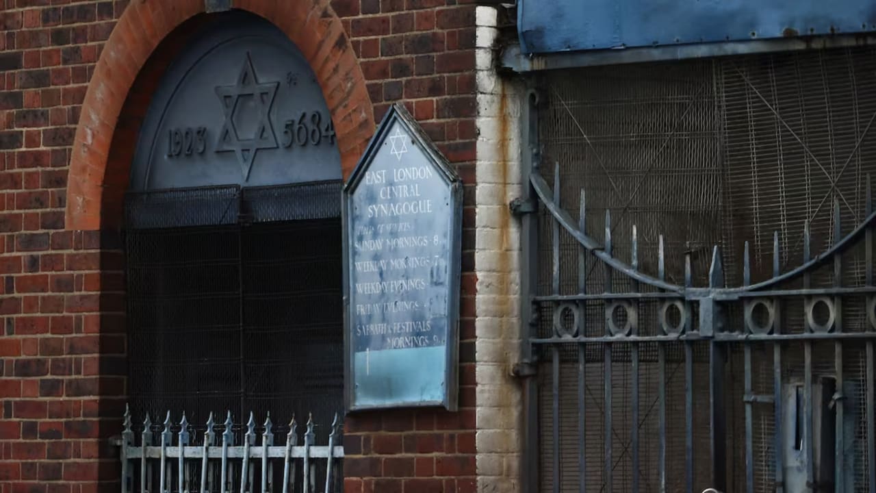 A sign hangs at the site of a suspected arson attack on a former synagogue in London, Britain May 5, 2026.