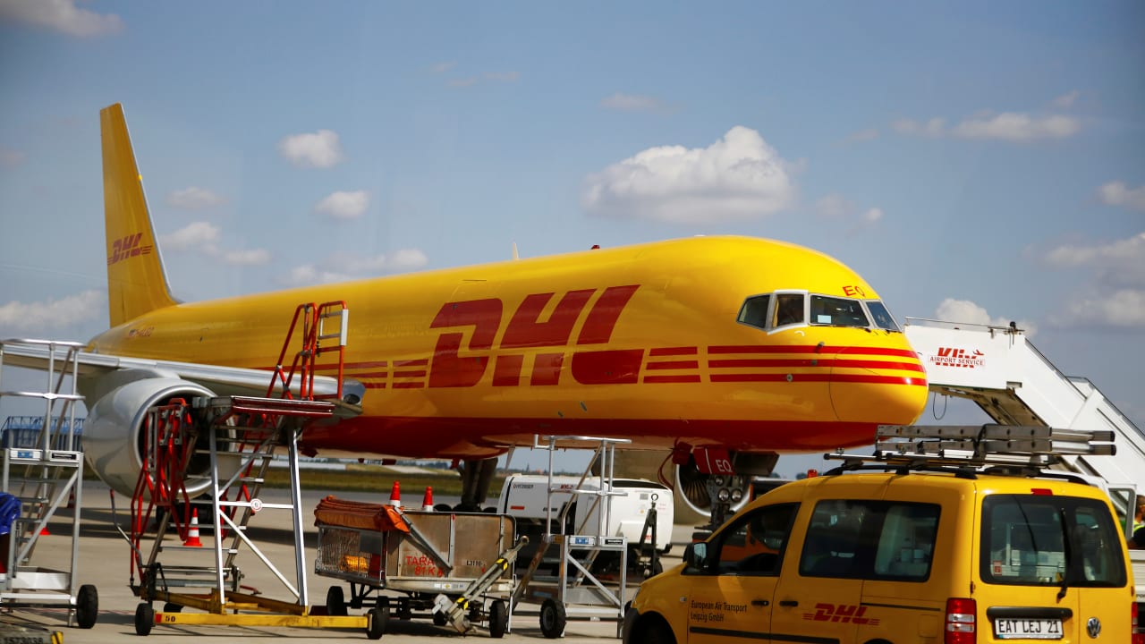 A DHL Boeing 757 cargo airplane is pictured at the Leipzig/Halle airport in Schkeuditz, Germany, August 21, 2019.