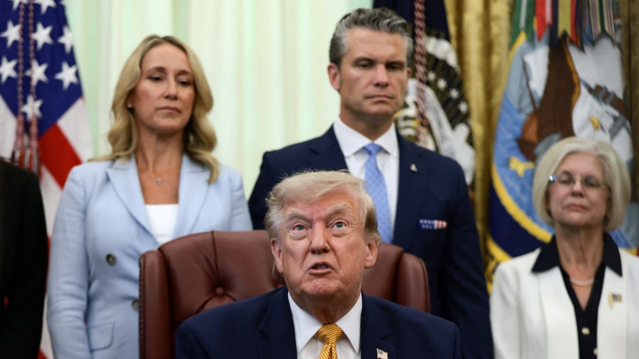  US President Donald Trump answers questions from the media after signing an executive order, in the Oval Office at the White House in Washington, DC, US, August 3, 2026 (photo credit: REUTERS/EVELYN HOCKSTEIN)