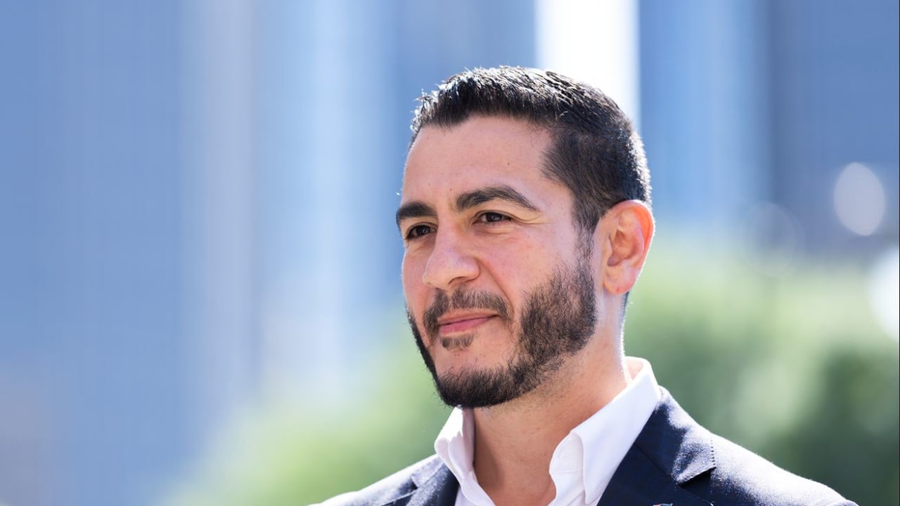 Michigan Democratic Senate primary winner Abdul El-Sayed arrives at a press conference in Detroit in August.