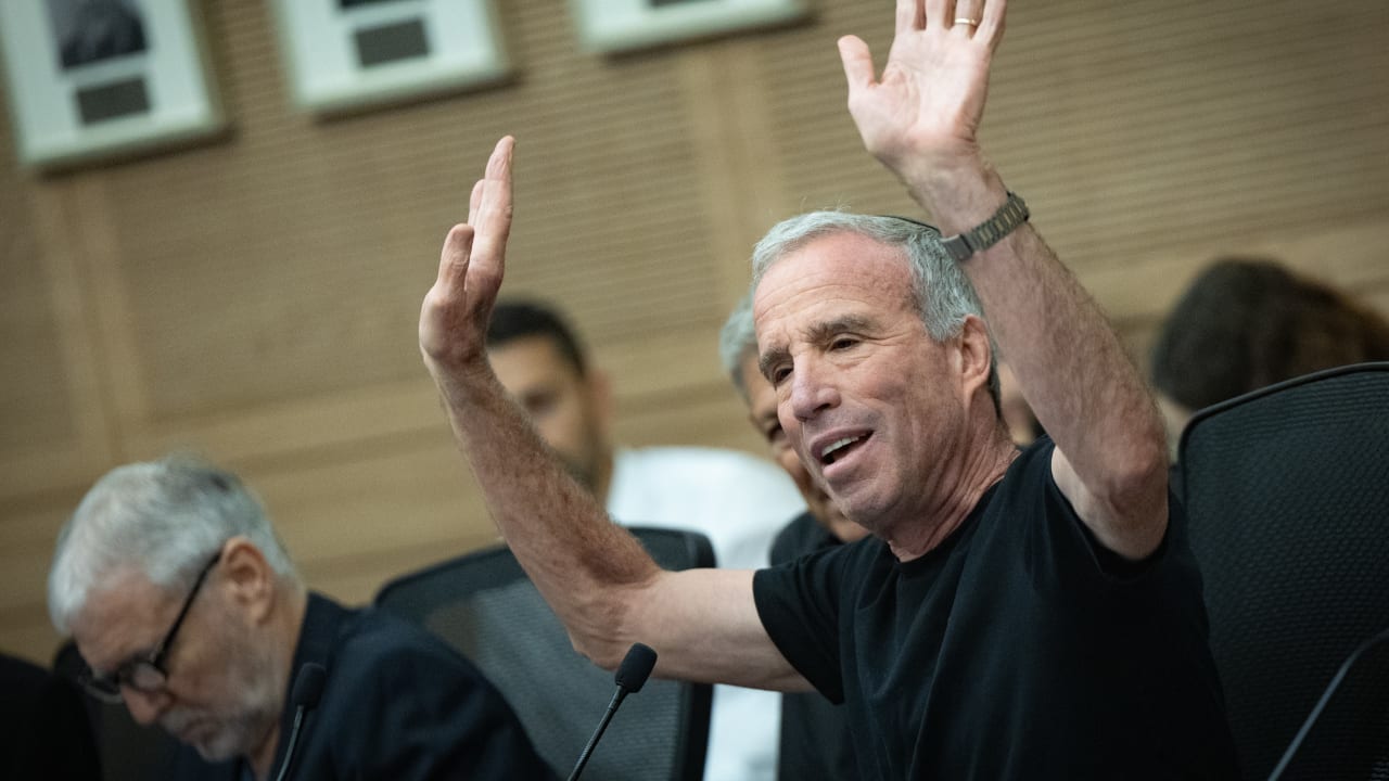 MK Elazar Stern speaks during a Foreign Affairs and Defense Committee meeting at the Knesset, the Israeli Parliament in Jerusalem, July 13, 2026.