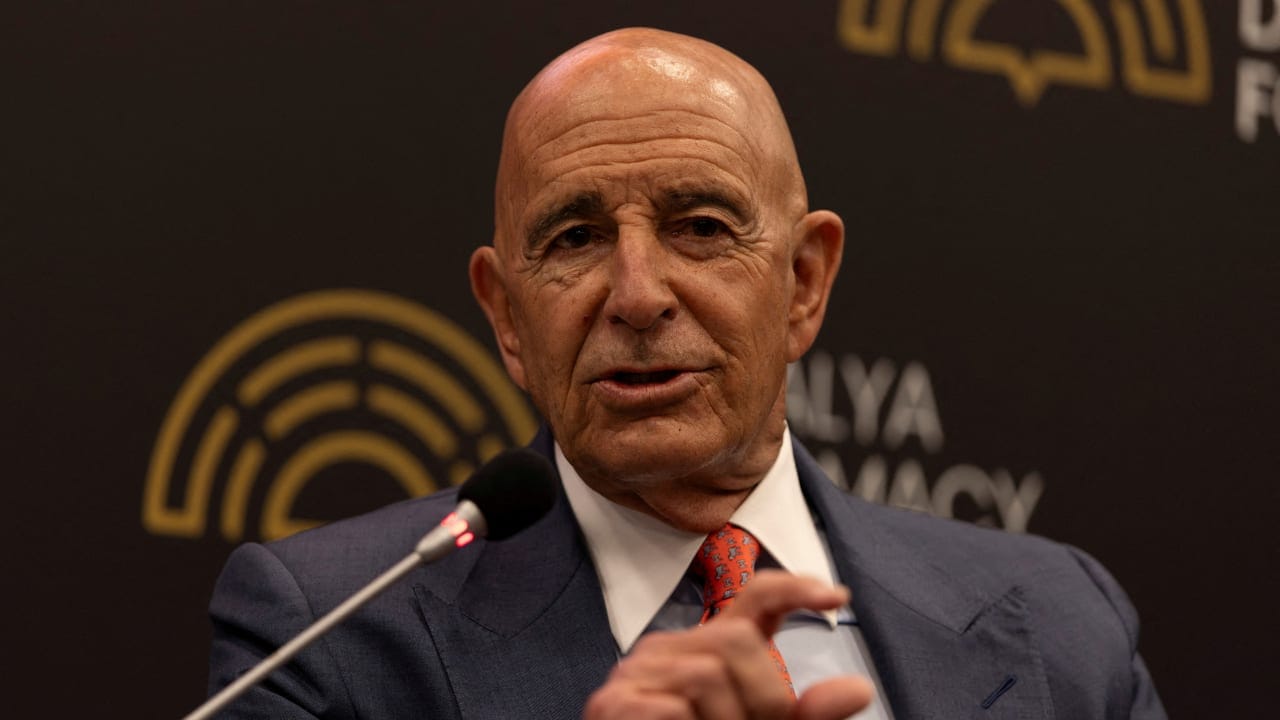 US Special Envoy for Syria and Ambassador to Turkey Tom Barrack speaks during a session at Antalya Diplomacy Forum in Antalya, Turkey, April 17, 2026.