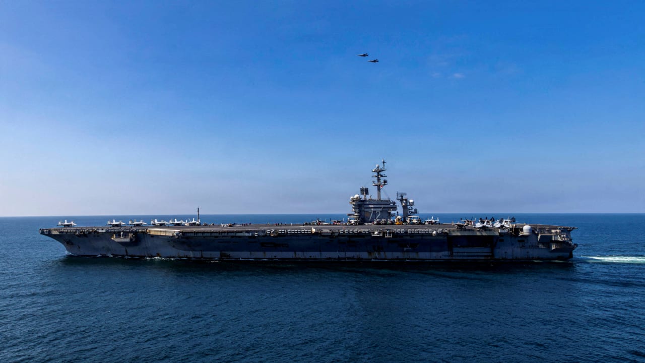 The US Navy Nimitz-class aircraft carrier USS Abraham Lincoln sails in support of the Operation Epic Fury attack on Iran from an undisclosed location March 3, 2026. 
