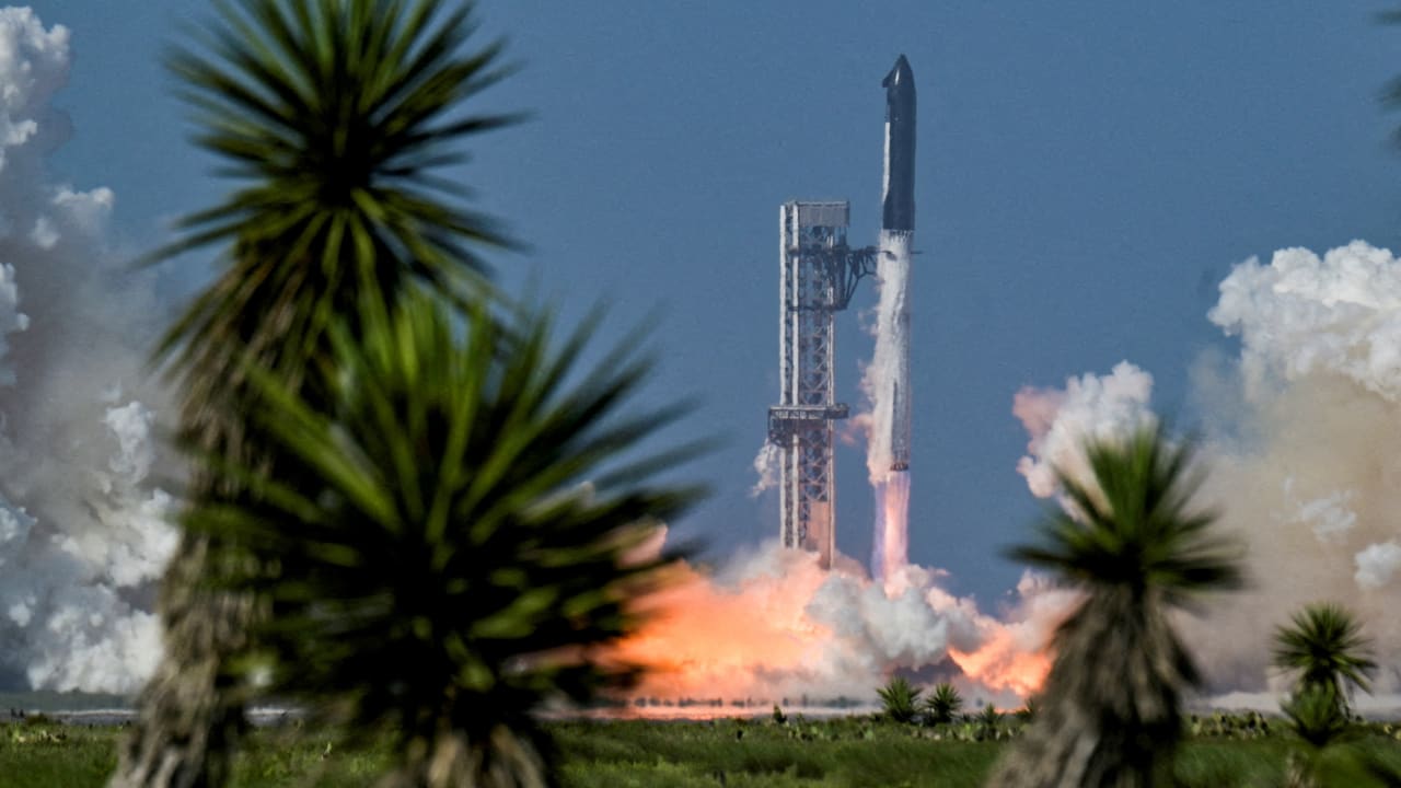 The SpaceX Starship and Super Heavy v3 Booster lift off on its 13th test flight from the SpaceX launch complex in Starbase, Texas, U.S., July 24, 2026.