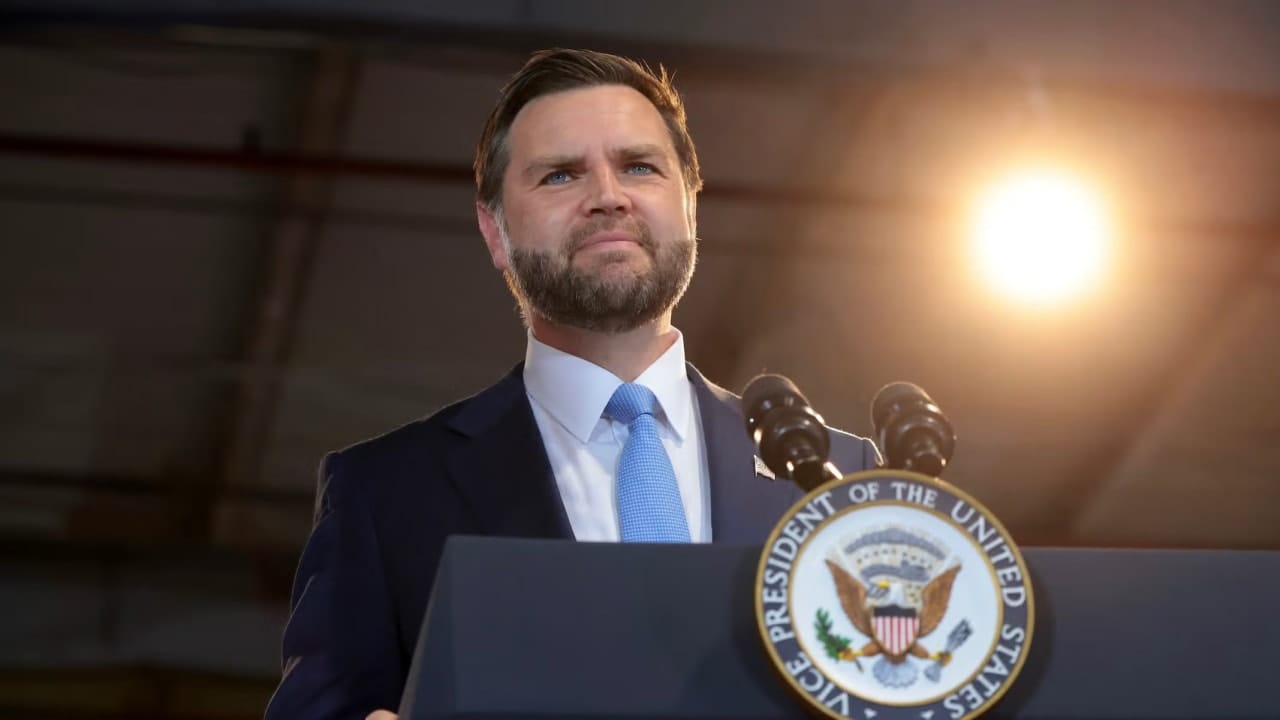 US Vice President JD Vance delivers remarks at CompoTech, a defense technology and advanced manufacturing company, in Brewer, Maine on August 24, 2026. 