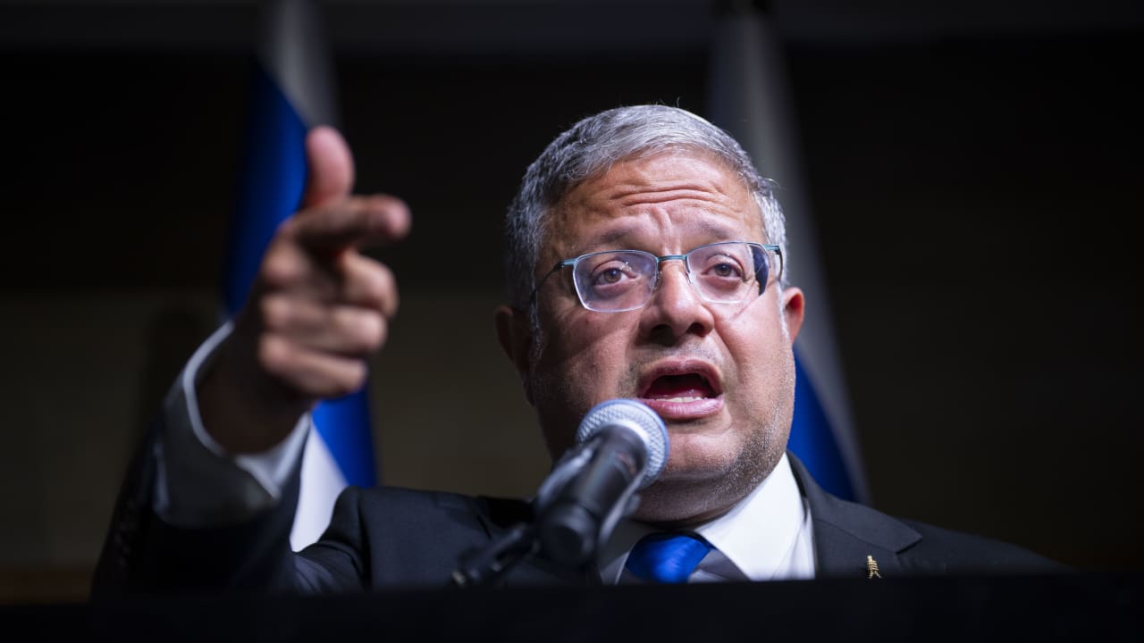 Otzma Yehudit party chairman and National Security Minister Itamar Ben-Gvir attends a supporters’ conference ahead of the upcoming general elections in Netanya, September 1, 2026.
