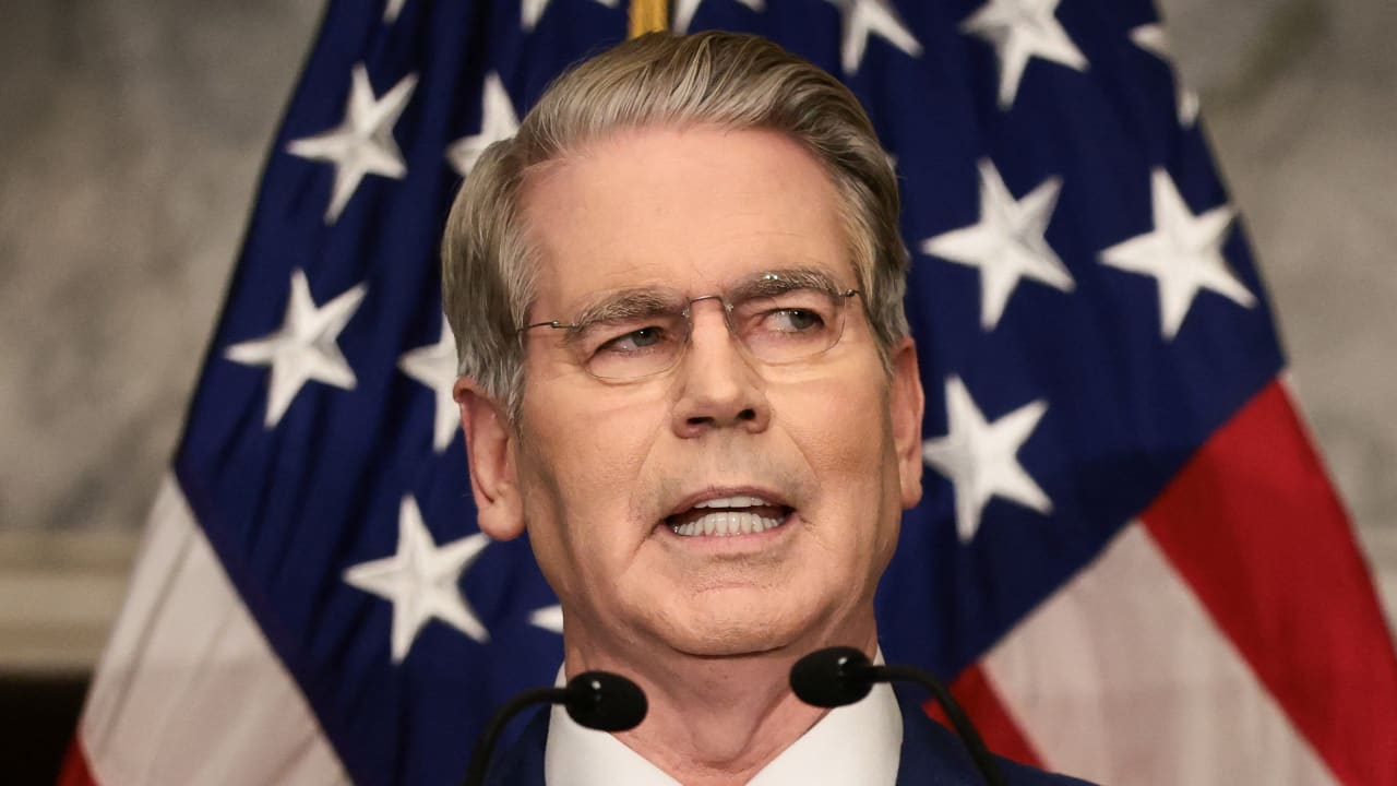 US Treasury Secretary Scott Bessent speaks during a press conference to outline further sanctions against Iran, at the Treasury Department in Washington, DC, US, August 24, 2026.