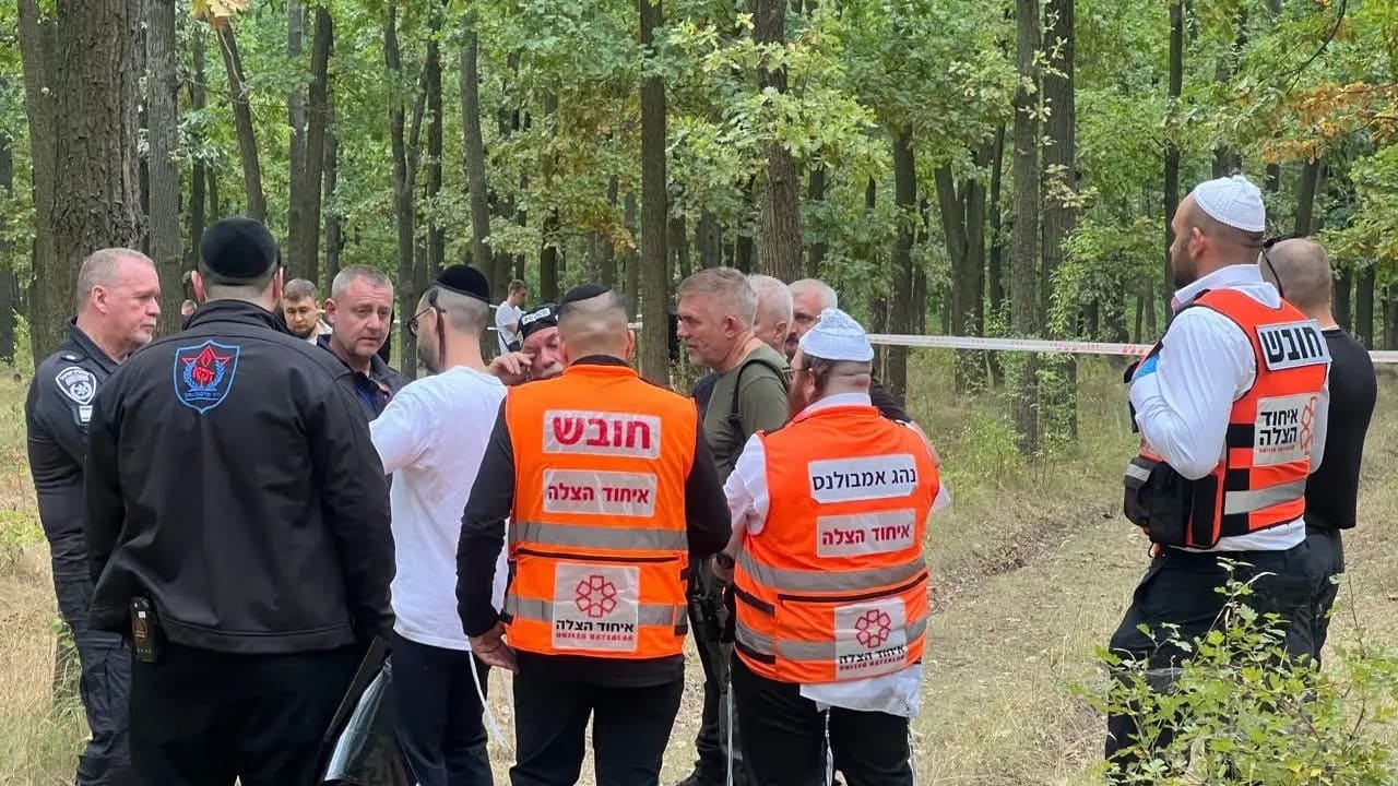 United Hatzalah's delegation in Uman at the site where the remains of a British Jewish man was found, September 14, 2026.